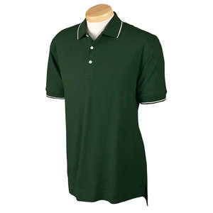 Devon & Jones Men's Pima Pique Short-Sleeve Tipped Polo - Dark/All Green, Forest/White