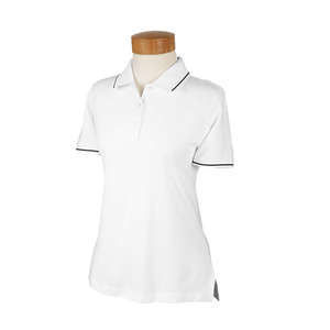Devon & Jones Women's Pima Pique Short-Sleeve Tipped Polo - Dark/All White/Blue, Navy