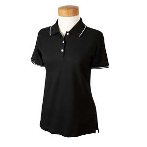 Devon & Jones Women's Pima Pique Short-Sleeve Tipped Polo - Dark/All Black/White