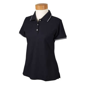 Devon & Jones Women's Pima Pique Short-Sleeve Tipped Polo - Dark/All Blue, Navy/White