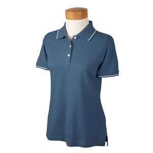 Devon & Jones Women's Pima Pique Short-Sleeve Tipped Polo - Dark/All Blue, Slate/White
