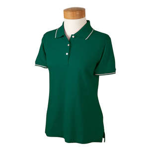 Devon & Jones Women's Pima Pique Short-Sleeve Tipped Polo - Dark/All Green, Forest/White