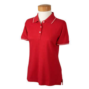 Devon & Jones Women's Pima Pique Short-Sleeve Tipped Polo - Dark/All Red/White