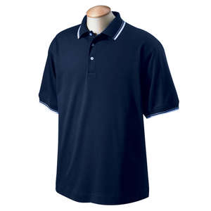 Devon & Jones Men's Tipped Perfect Pima Interlock Polo - Dark/All Blue, Navy/White
