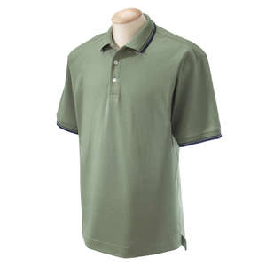 Devon & Jones Men's Tipped Perfect Pima Interlock Polo - Dark/All Dill/Blue, Navy