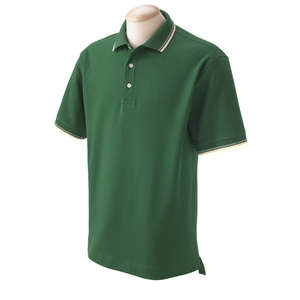 Devon & Jones Men's Tipped Perfect Pima Interlock Polo - Dark/All Green, Forest/Cream