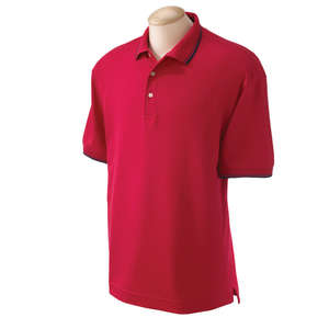 Devon & Jones Men's Tipped Perfect Pima Interlock Polo - Dark/All Red/Blue, Navy