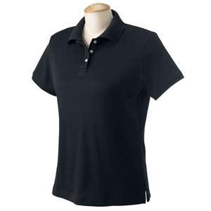 Devon & Jones Women's Solid Perfect Pima Interlock Polo - Dark/All Black