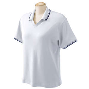 Devon & Jones Women's Tipped Perfect Pima Interlock Polo - Dark/All White/Blue, Navy