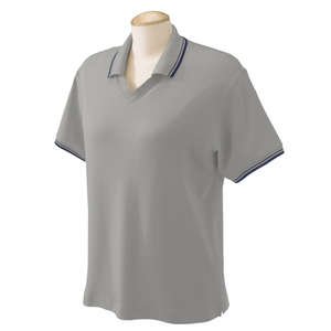 Devon & Jones Women's Tipped Perfect Pima Interlock Polo - Dark/All Gray, Heathered/Blue, Navy
