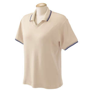 Devon & Jones Women's Tipped Perfect Pima Interlock Polo - Dark/All Stone/Blue, Navy