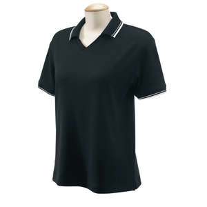 Devon & Jones Women's Tipped Perfect Pima Interlock Polo - Dark/All Black/White