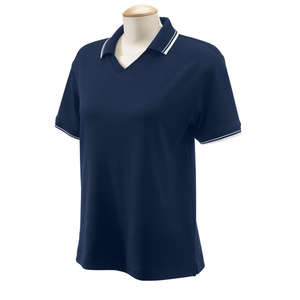Devon & Jones Women's Tipped Perfect Pima Interlock Polo - Dark/All Blue, Navy/White