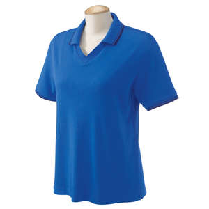 Devon & Jones Women's Tipped Perfect Pima Interlock Polo - Dark/All Blue, French/Blue, Navy