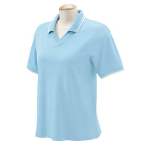 Devon & Jones Women's Tipped Perfect Pima Interlock Polo - Dark/All Blue, Light/White