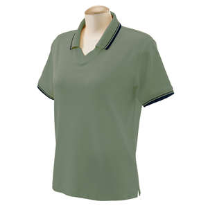 Devon & Jones Women's Tipped Perfect Pima Interlock Polo - Dark/All Dill/Blue, Navy