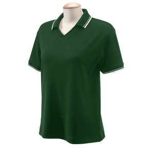 Devon & Jones Women's Tipped Perfect Pima Interlock Polo - Dark/All Green, Forest/Cream