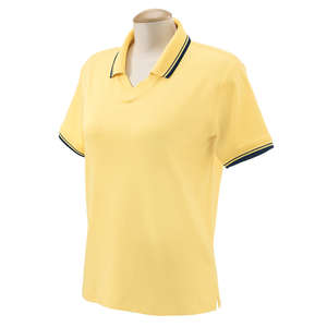 Devon & Jones Women's Tipped Perfect Pima Interlock Polo - Dark/All Butter/Blue, Navy