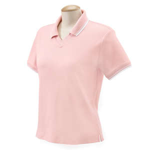 Devon & Jones Women's Tipped Perfect Pima Interlock Polo - Dark/All Pink/White