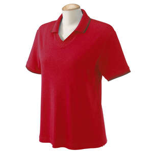 Devon & Jones Women's Tipped Perfect Pima Interlock Polo - Dark/All Red/Blue, Navy
