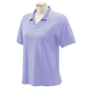 Devon & Jones Women's Tipped Perfect Pima Interlock Polo - Dark/All Lavender/White