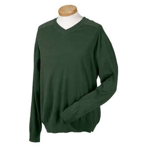 Devon & Jones Men's V-Neck Sweater - Dark/All Green, Forest