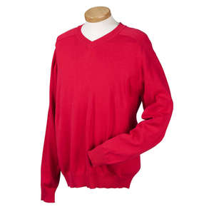 Devon & Jones Men's V-Neck Sweater - Dark/All Red