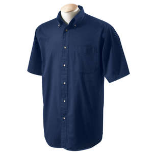 Devon & Jones Men's Titan Twill Short Sleeved Dress Shirt - Dark/All Blue, Navy