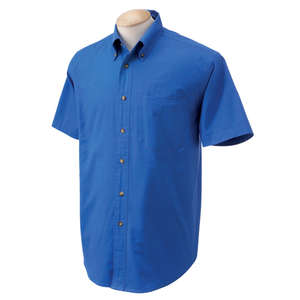 Devon & Jones Men's Titan Twill Short Sleeved Dress Shirt - Dark/All Blue, French