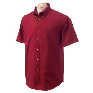 Devon & Jones Men's Titan Twill Short Sleeved Dress Shirt - Dark/All Red, Crimson