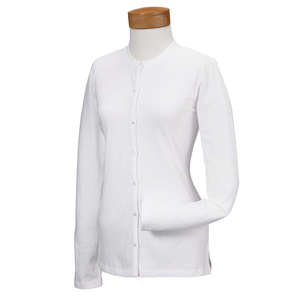Devon & Jones Pink Women's Stretch Jersey Long-Sleeve Cardigan - Dark/All White
