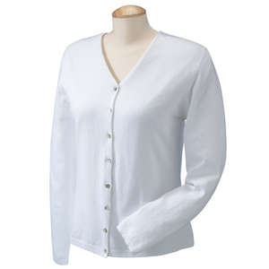 Devon & Jones Pink Women's Stretch Everyday Cardigan Sweater - Dark/All White
