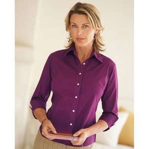 Devon & Jones Pink Women's 3/4-Sleeve Stretch Poplin Blouse - Dark/All