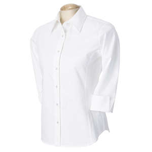 Devon & Jones Pink Women's 3/4-Sleeve Stretch Poplin Blouse - Dark/All White