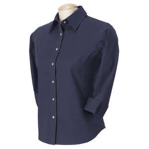 Devon & Jones Pink Women's 3/4-Sleeve Stretch Poplin Blouse - Dark/All Blue, Ink