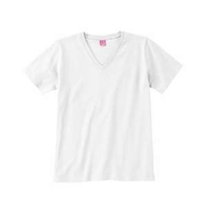 LA T Sportswear Women's Combed Ringspun V-Neck T-Shirt - White/Neutral White