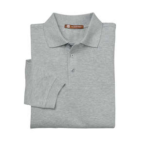 Harriton Easy Blend Long-Sleeve Polo - Dark/All Gray, Heather