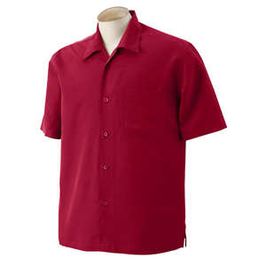 Harriton Men's Barbados Textured Camp Shirt - Dark/All Red, Parrot