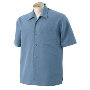 Harriton Men's Barbados Textured Camp Shirt - Dark/All Blue, Cloud