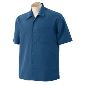 Harriton Men's Barbados Textured Camp Shirt - Dark/All Blue, Pool