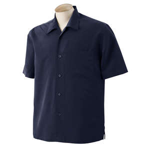 Harriton Men's Barbados Textured Camp Shirt - Dark/All Blue, Navy
