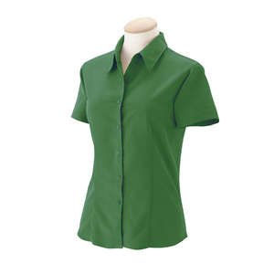 Harriton Women's Barbados Textured Camp Shirt - Dark/All Green, Palm