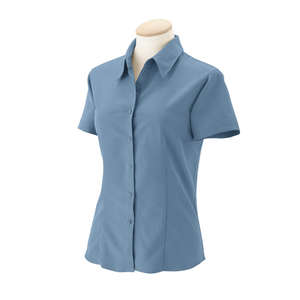 Harriton Women's Barbados Textured Camp Shirt - Dark/All Blue, Cloud