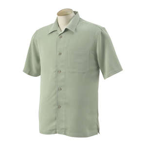 Harriton Men's Bahama Cord Camp Shirt - Dark/All Green, Mist