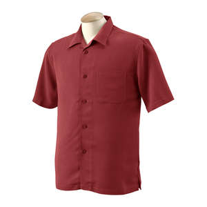 Harriton Men's Bahama Cord Camp Shirt - Dark/All Red, Tile
