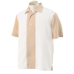 Harriton Men's Two-Tone Bahama Cord Camp Shirt - Dark/All Sand/Cream