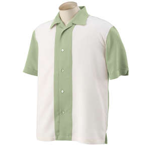 Harriton Men's Two-Tone Bahama Cord Camp Shirt - Dark/All Green, Mist/Cream