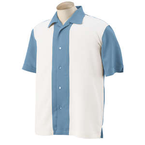 Harriton Men's Two-Tone Bahama Cord Camp Shirt - Dark/All Blue, Cloud/Cream
