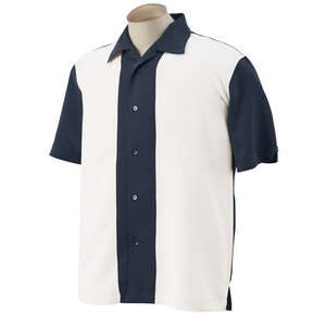 Harriton Men's Two-Tone Bahama Cord Camp Shirt - Dark/All Blue, Navy/Cream