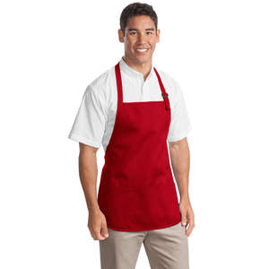 Port Authority Medium Length Apron with Pouch Pockets - Dark/All Red
